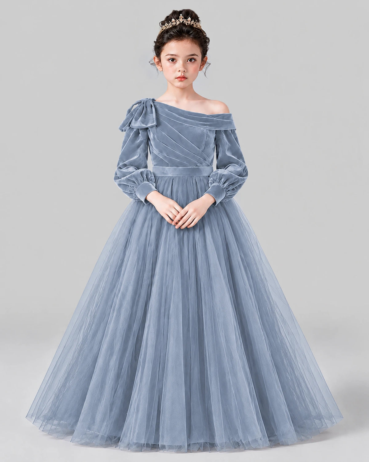 Dusty Blue Ball Gown Girls Formal Dress Front