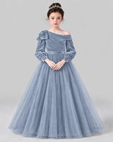 Dusty Blue Ball Gown Girls Formal Dress Front