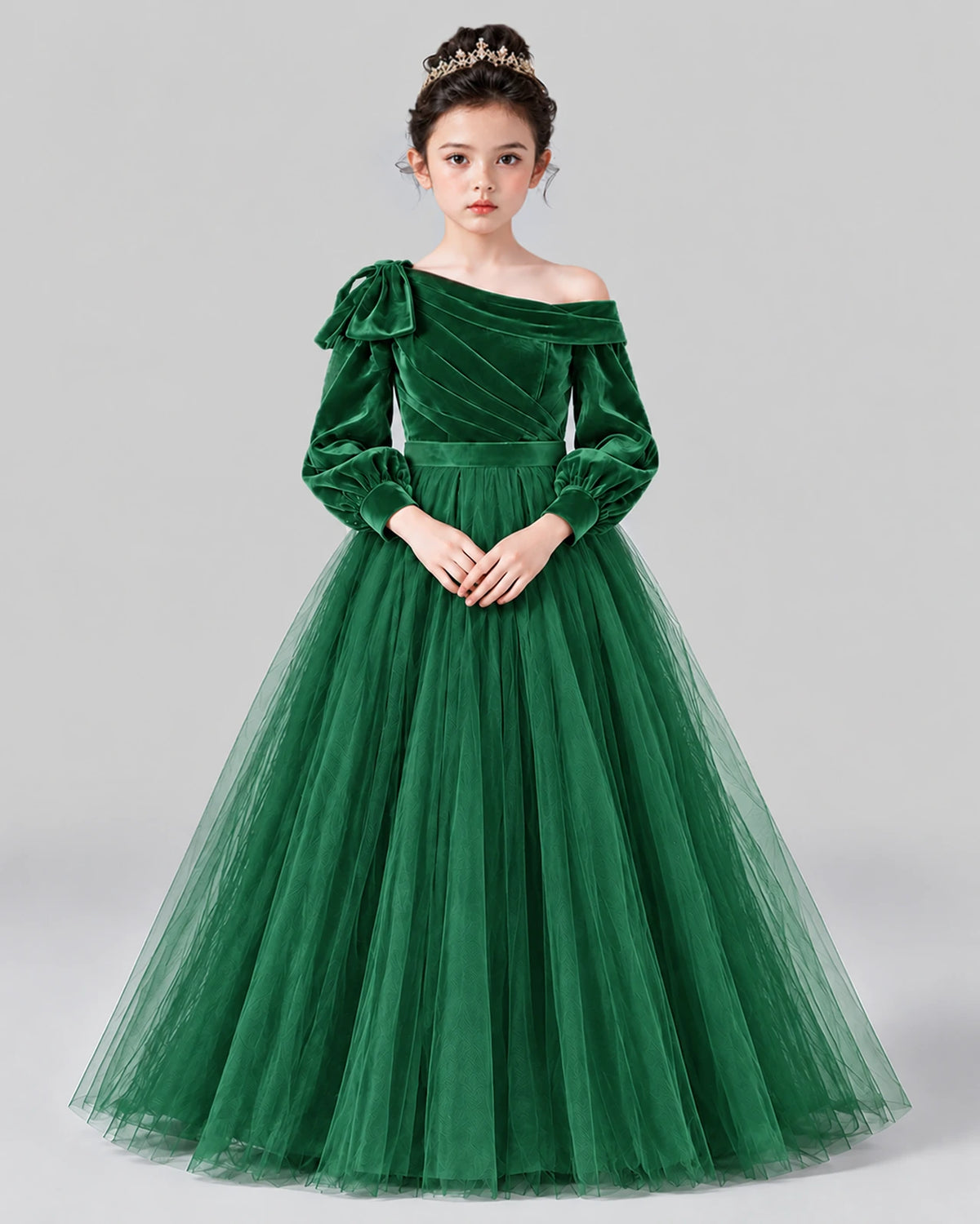 Emerald Green Ball Gown Girls Formal Dress Front