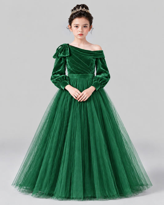 Emerald Green Ball Gown Girls Formal Dress Front