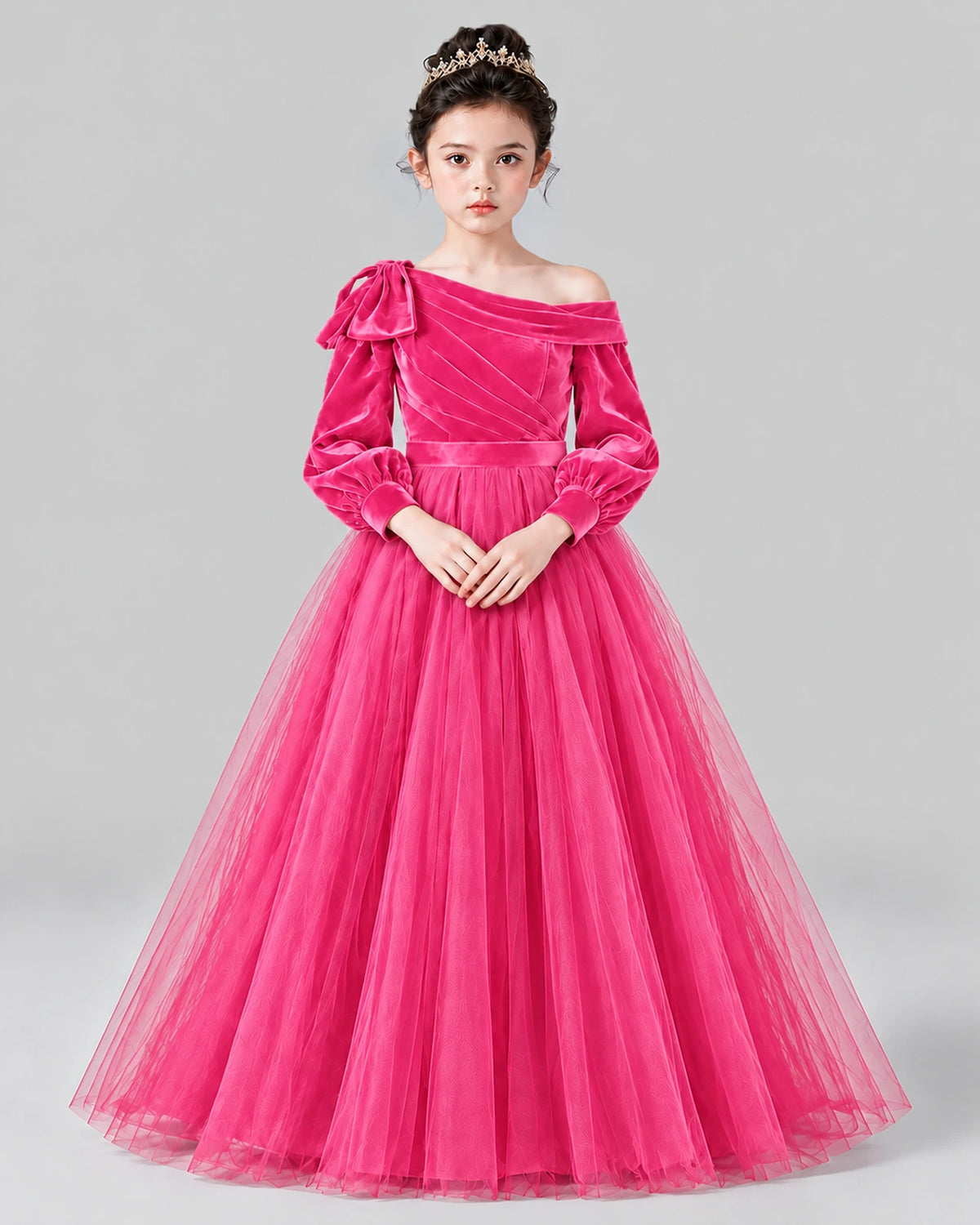 Hot Pink Ball Gown Girls Formal Dress Front