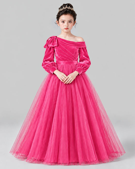 Hot Pink Ball Gown Girls Formal Dress Front