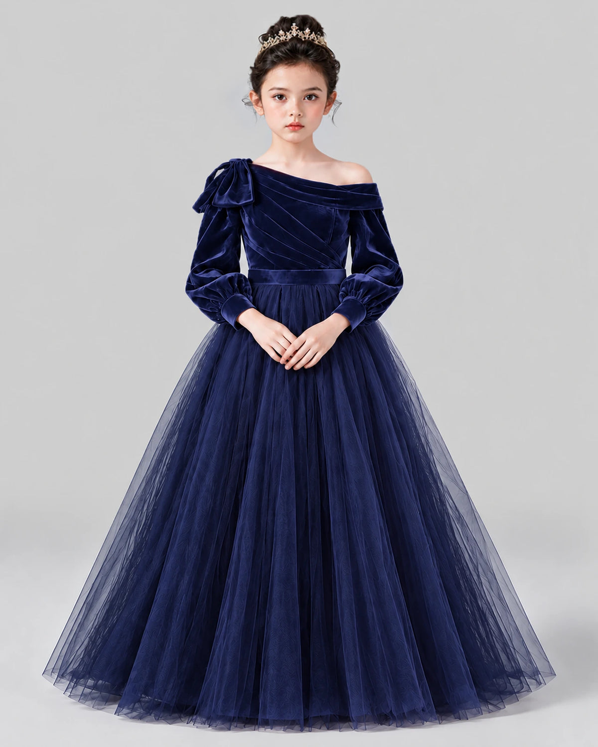 Navy Blue Ball Gown Girls Formal Dress Front