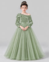 Sage Green Ball Gown Girls Formal Dress Front