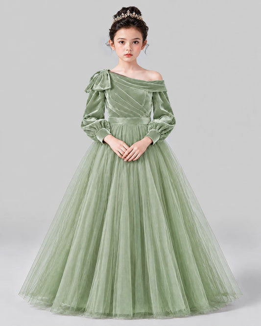 Sage Green Ball Gown Girls Formal Dress Front