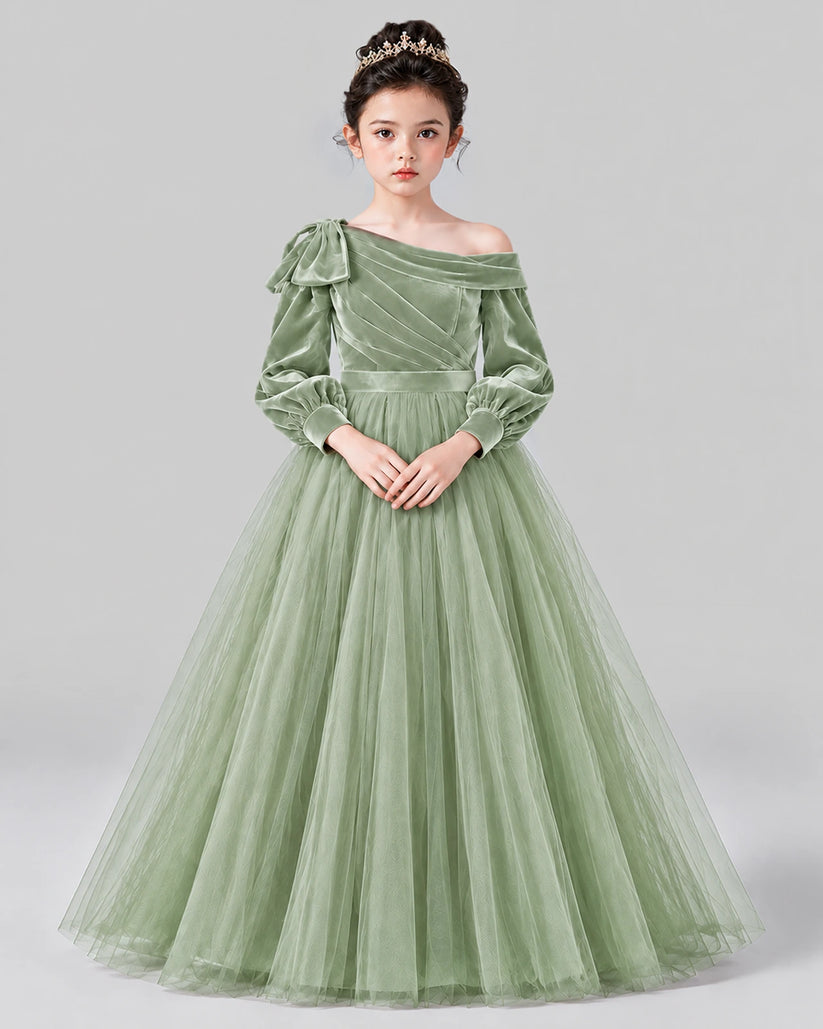 Sage Green Ball Gown Girls Formal Dress Front