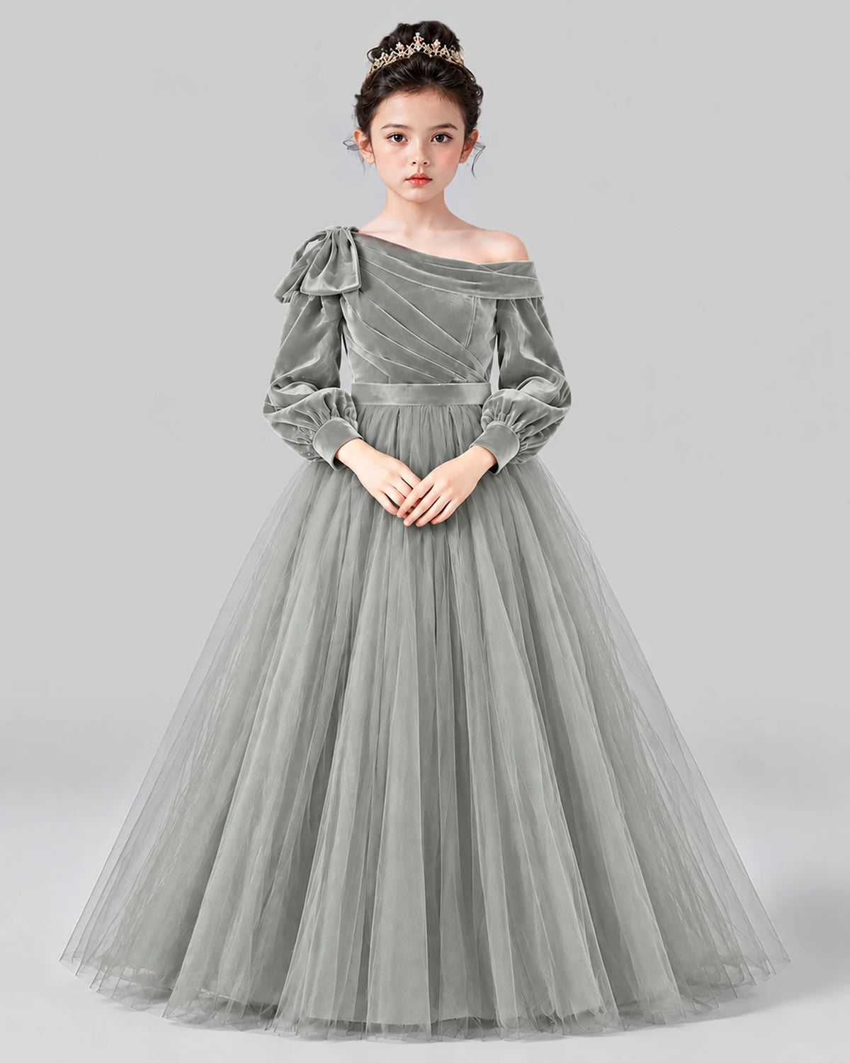 Silver Ball Gown Girls Formal Dress Front