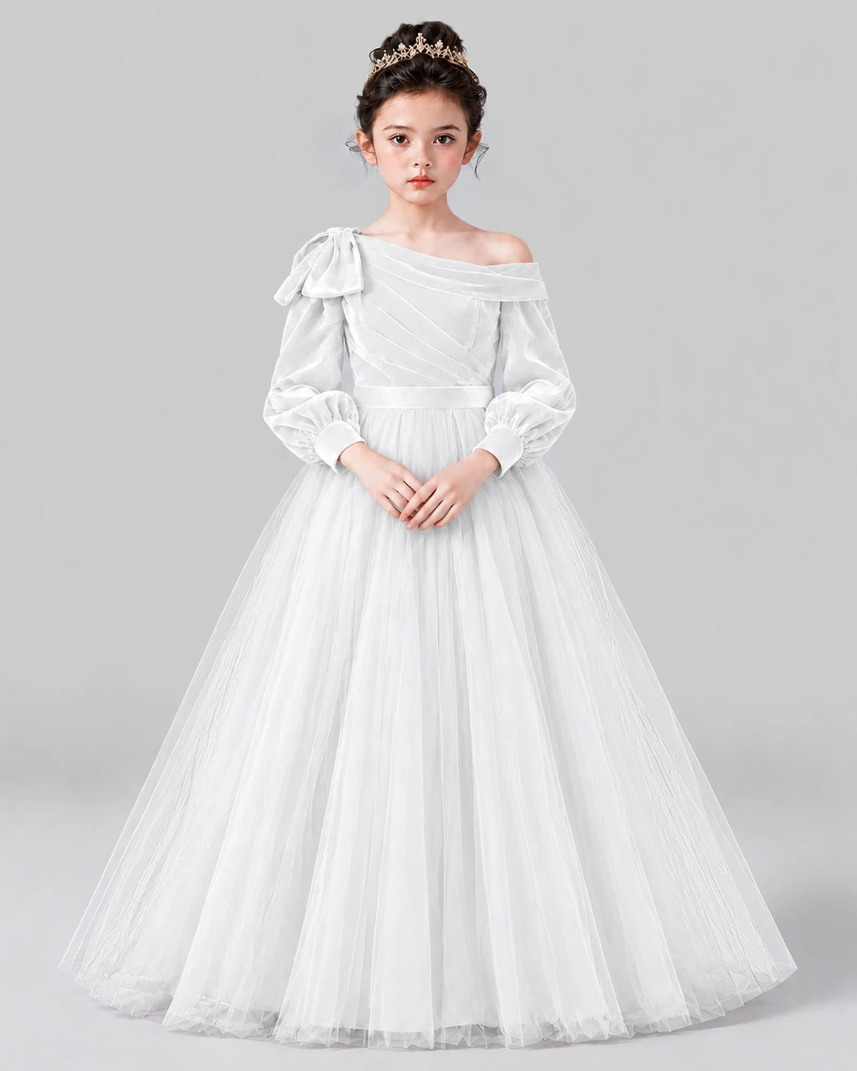 White Ball Gown Girls Formal Dress Front