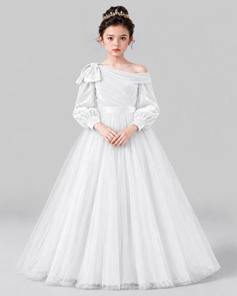 White Ball Gown Girls Formal Dress Front