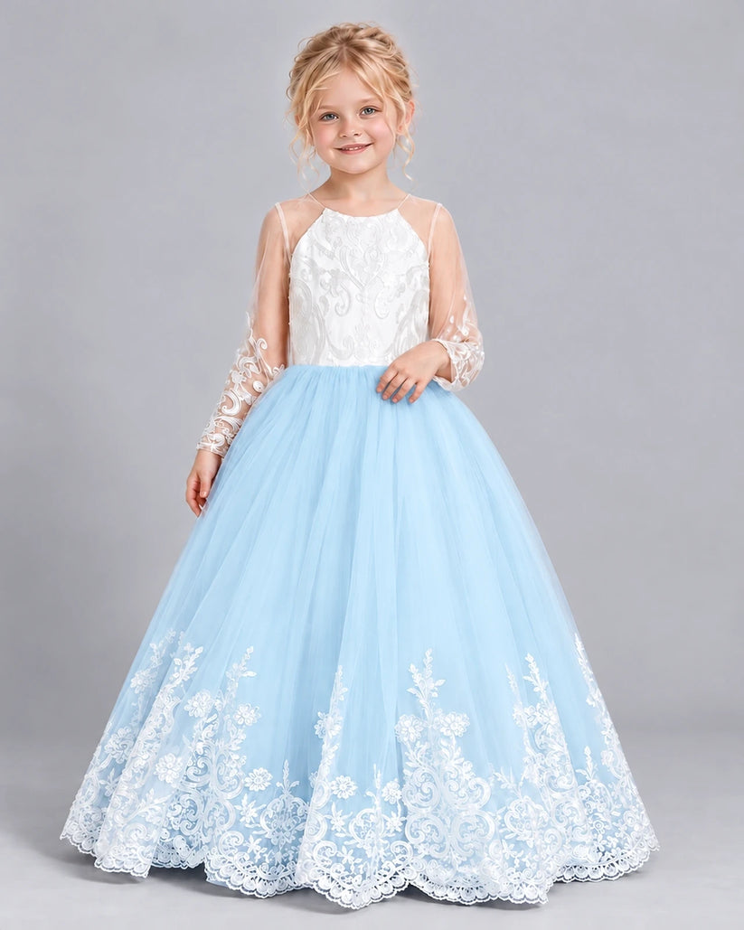 Baby Blue Ball Gown Girls Formal Dress Front