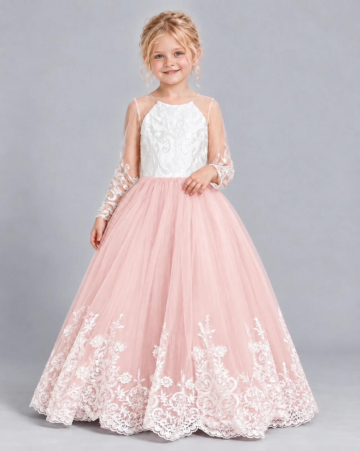 Blush Pink Ball Gown Girls Formal Dress Front