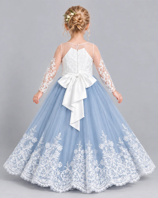 Dusty Blue Ball Gown Girls Formal Dress Back [Shared]