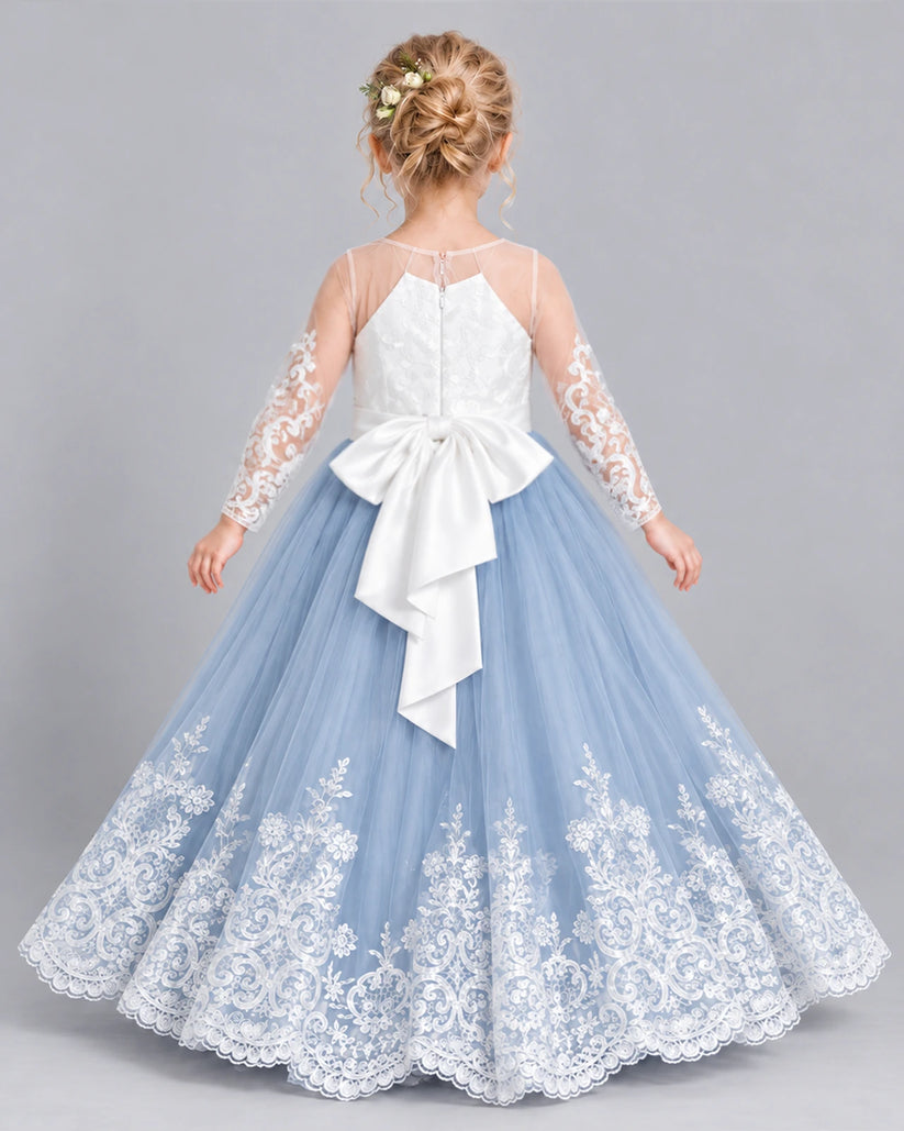 Dusty Blue Ball Gown Girls Formal Dress Back [Shared]