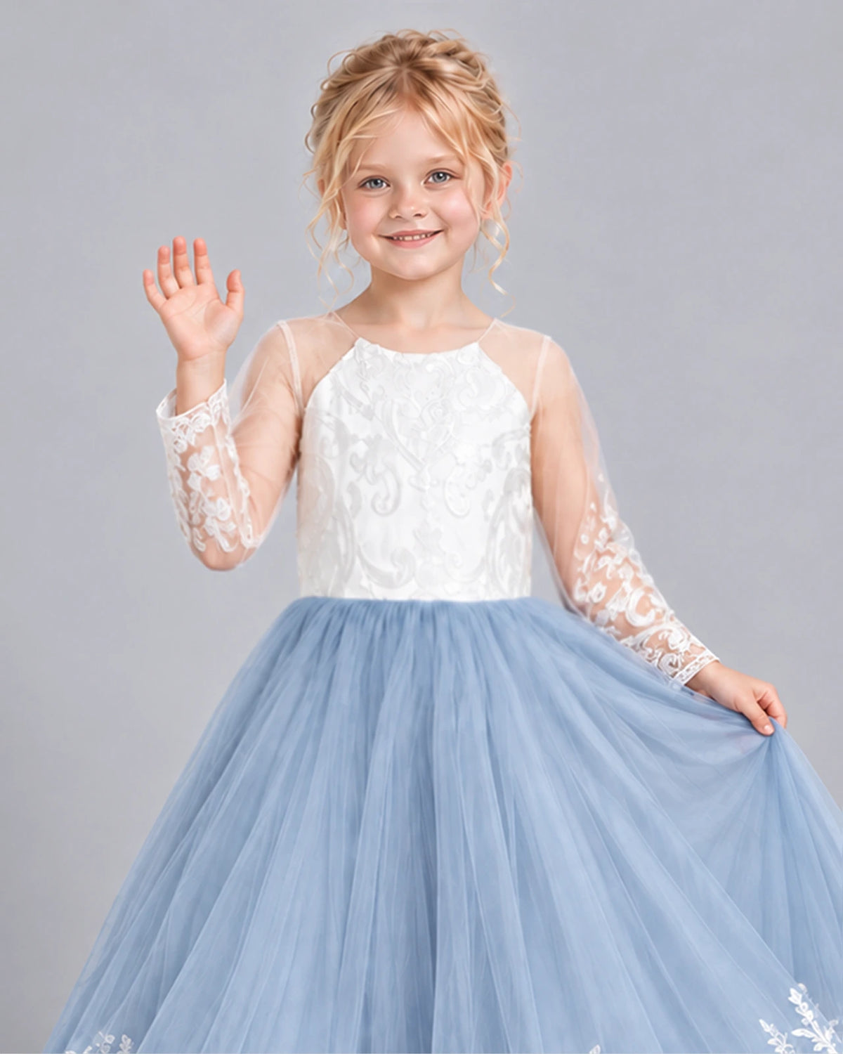 Dusty Blue Ball Gown Girls Formal Dress Detail [Shared]