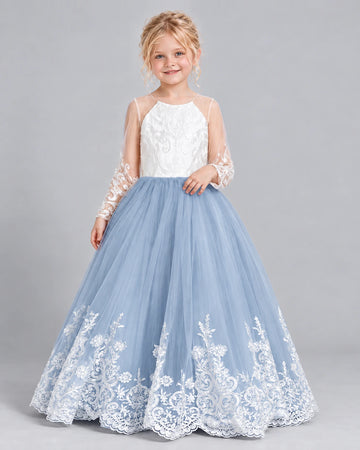 Dideyttawl Lace Applique Girls Formal Dress for Piano Recital