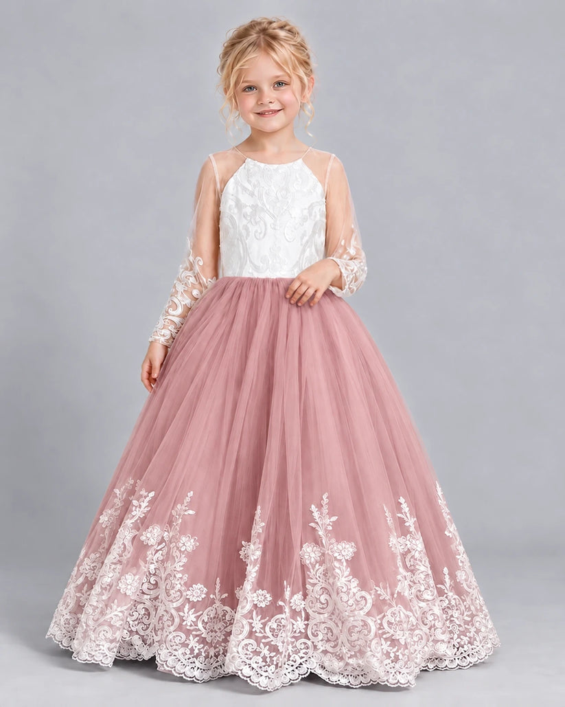 Dusty Rose Ball Gown Girls Formal Dress Front