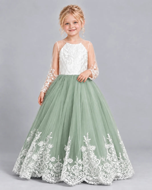Sage Green Ball Gown Girls Formal Dress Front