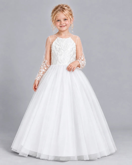 White Ball Gown Girls Formal Dress Front