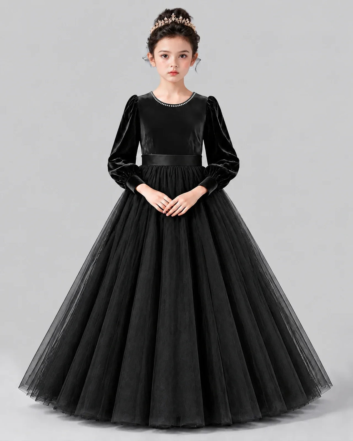 Black Ball Gown Girls Formal Dress Front