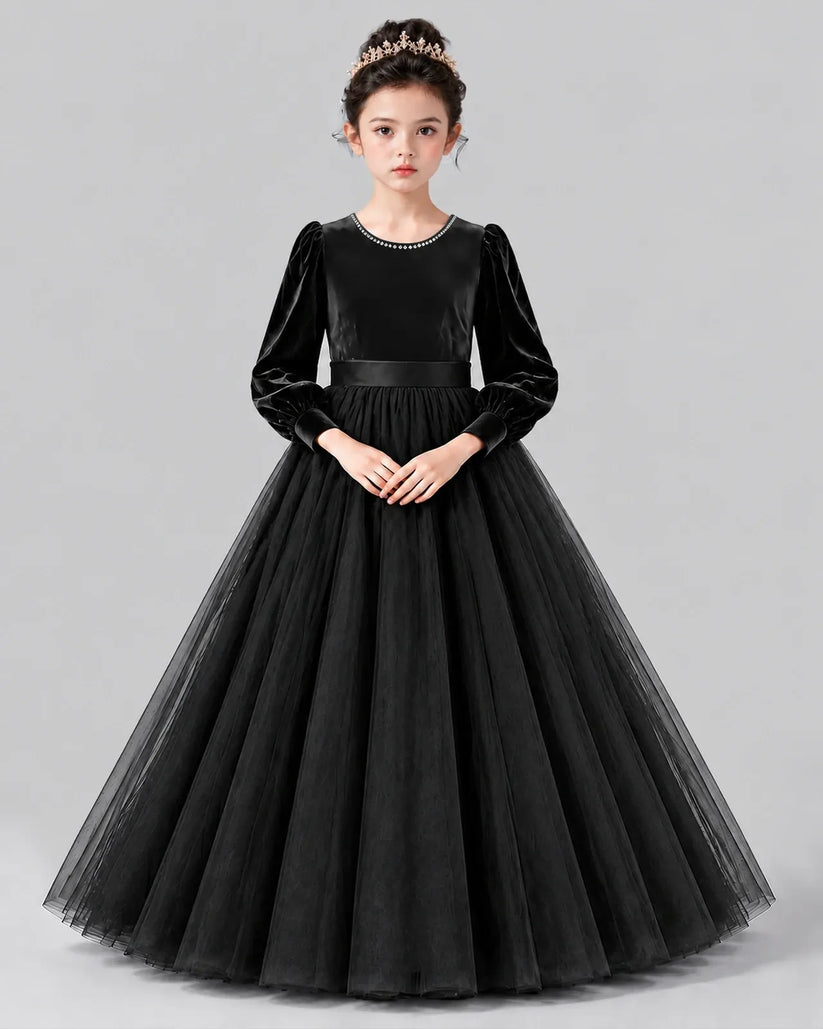 Black Ball Gown Girls Formal Dress Front