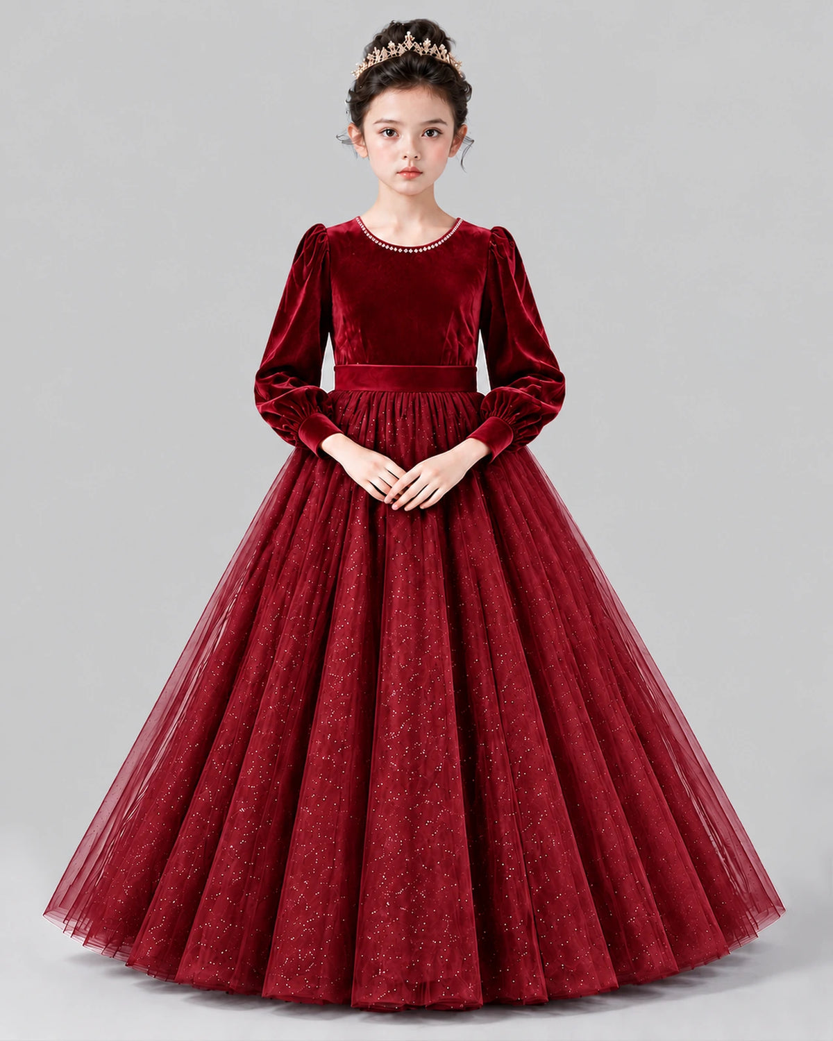 Burgundy Ball Gown Girls Formal Dress Front