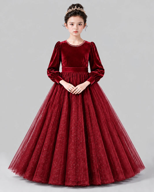 Burgundy Ball Gown Girls Formal Dress Front