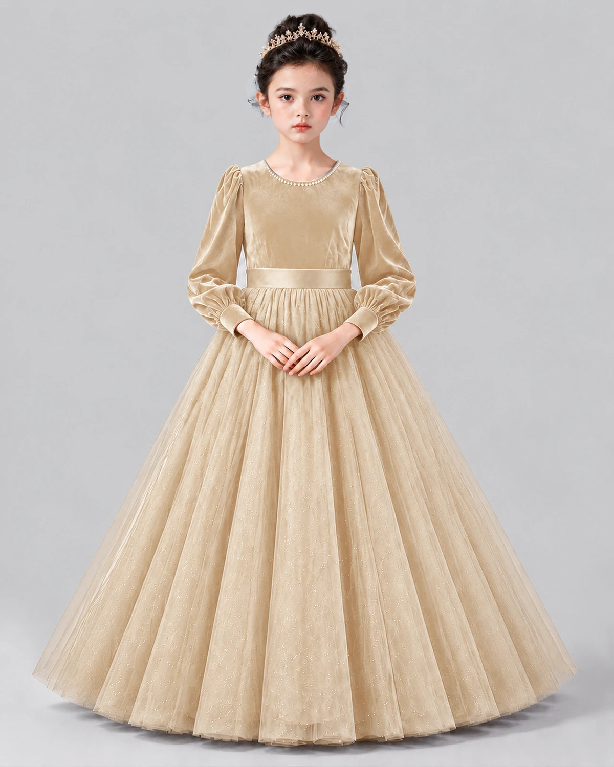 Champagne Ball Gown Girls Formal Dress Front