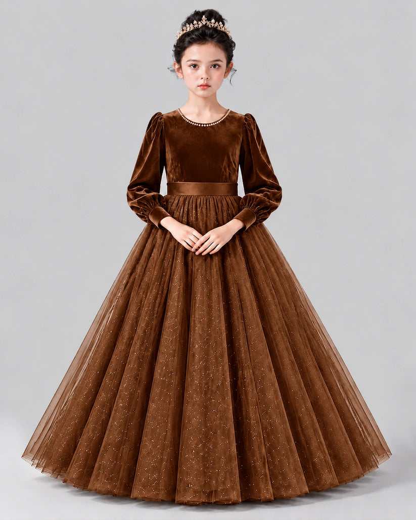 Chocolate Ball Gown Girls Formal Dress Front