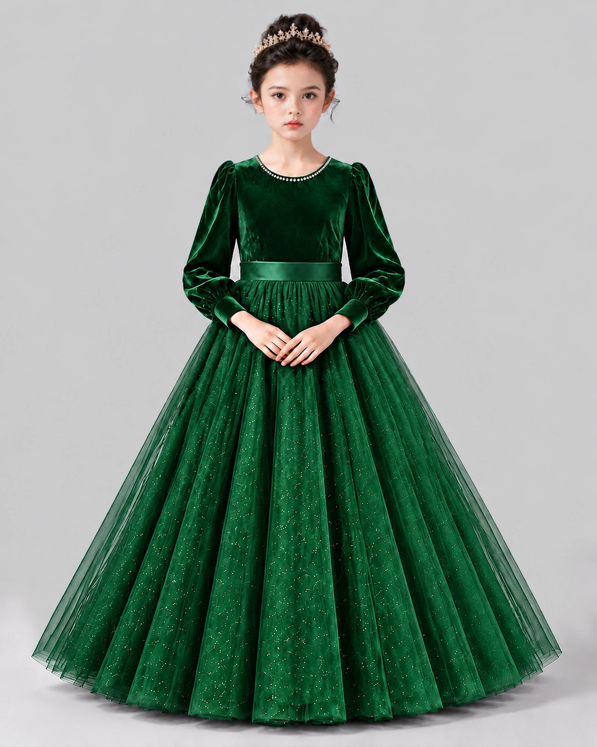 Dark Green Ball Gown Girls Formal Dress Front