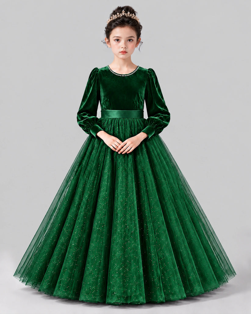 Dark Green Ball Gown Girls Formal Dress Front