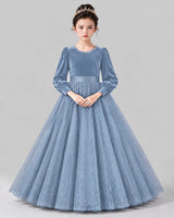 Dusty Blue Ball Gown Girls Formal Dress Front