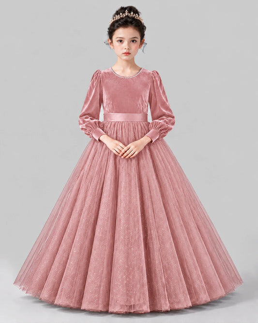 Dusty Rose Ball Gown Girls Formal Dress Front