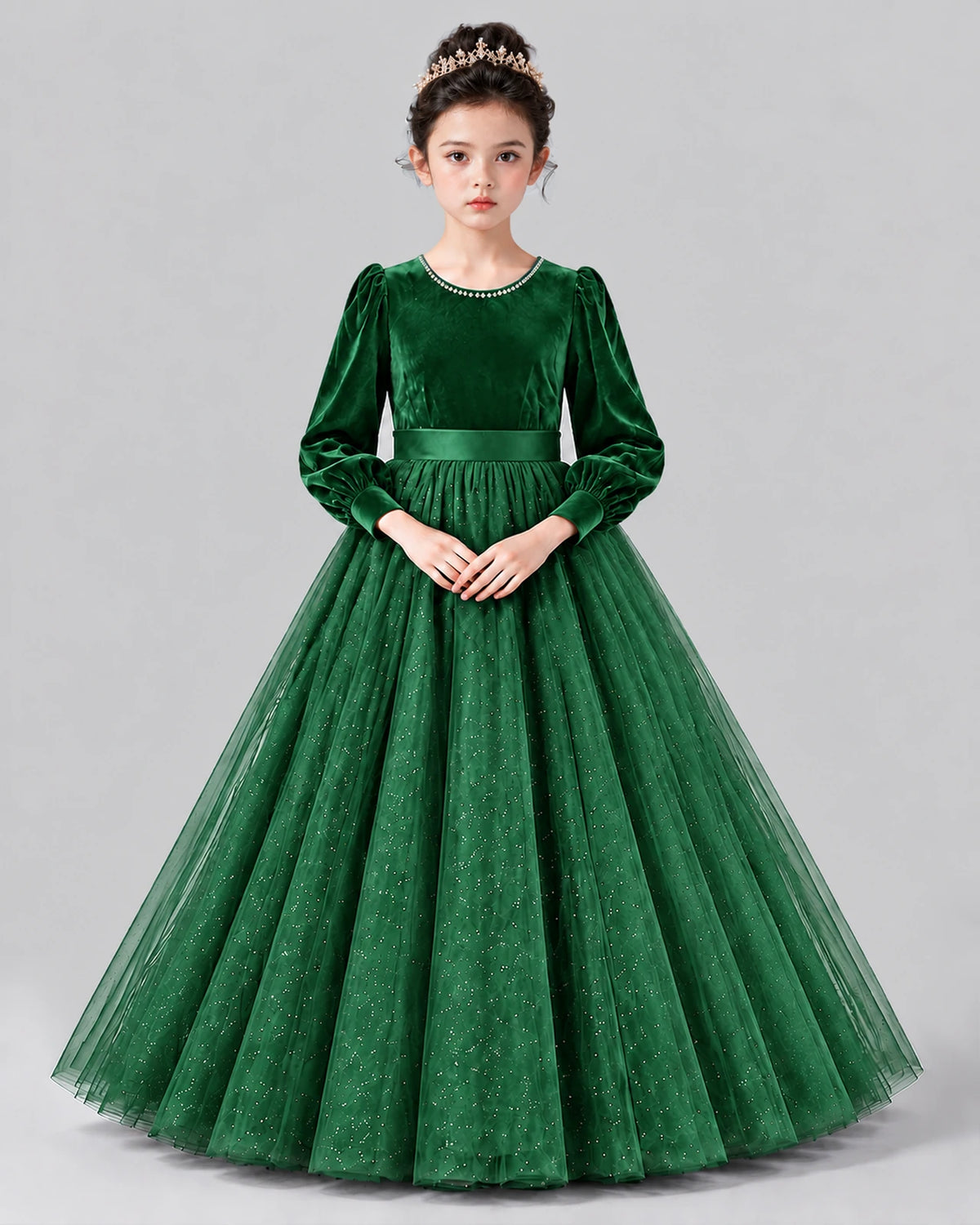 Emerald Green Ball Gown Girls Formal Dress Front