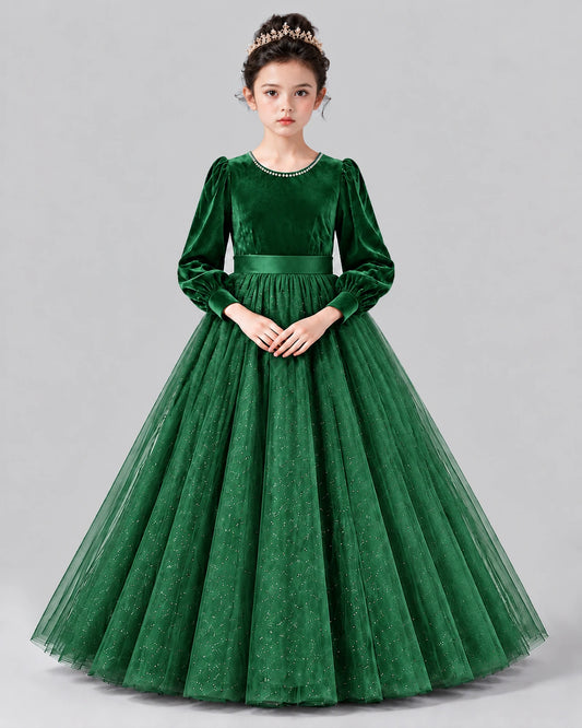 Emerald Green Ball Gown Girls Formal Dress Front