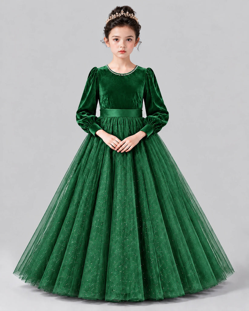 Emerald Green Ball Gown Girls Formal Dress Front