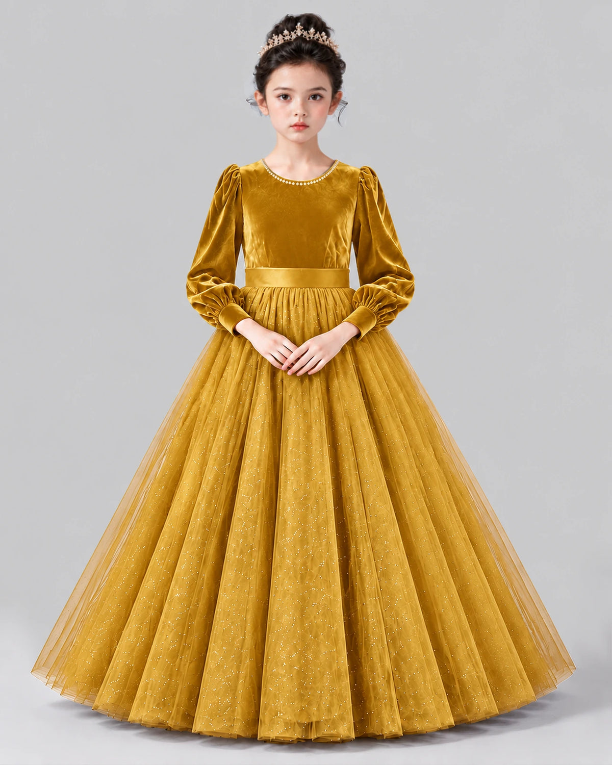 Gold Ball Gown Girls Formal Dress Front
