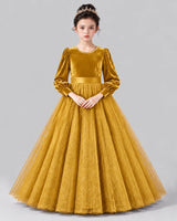 Gold Ball Gown Girls Formal Dress Front