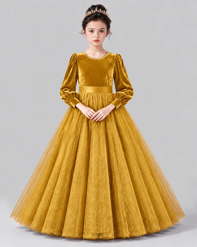 Gold Ball Gown Girls Formal Dress Front