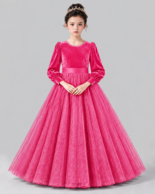 Hot Pink Ball Gown Girls Formal Dress Front