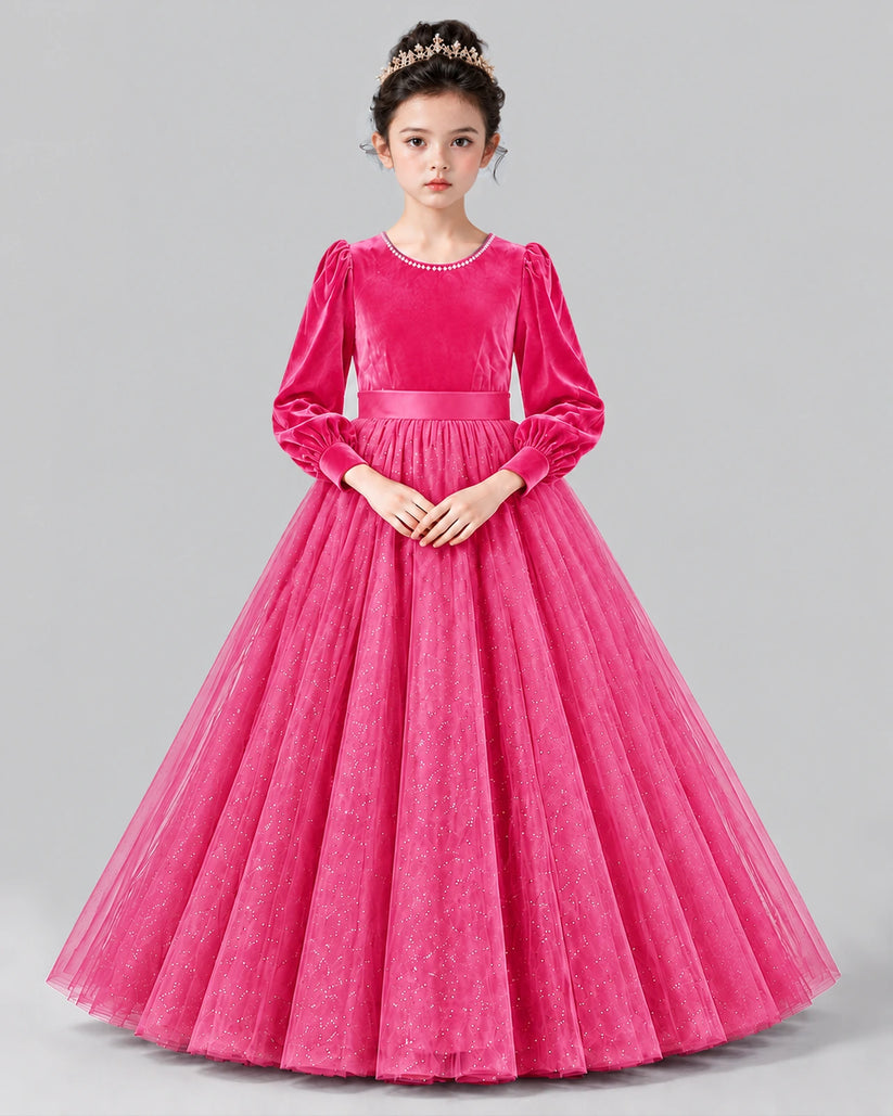 Hot Pink Ball Gown Girls Formal Dress Front
