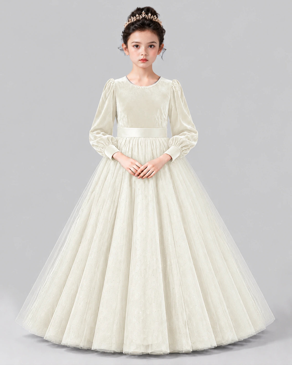 Ivory Ball Gown Girls Formal Dress Front