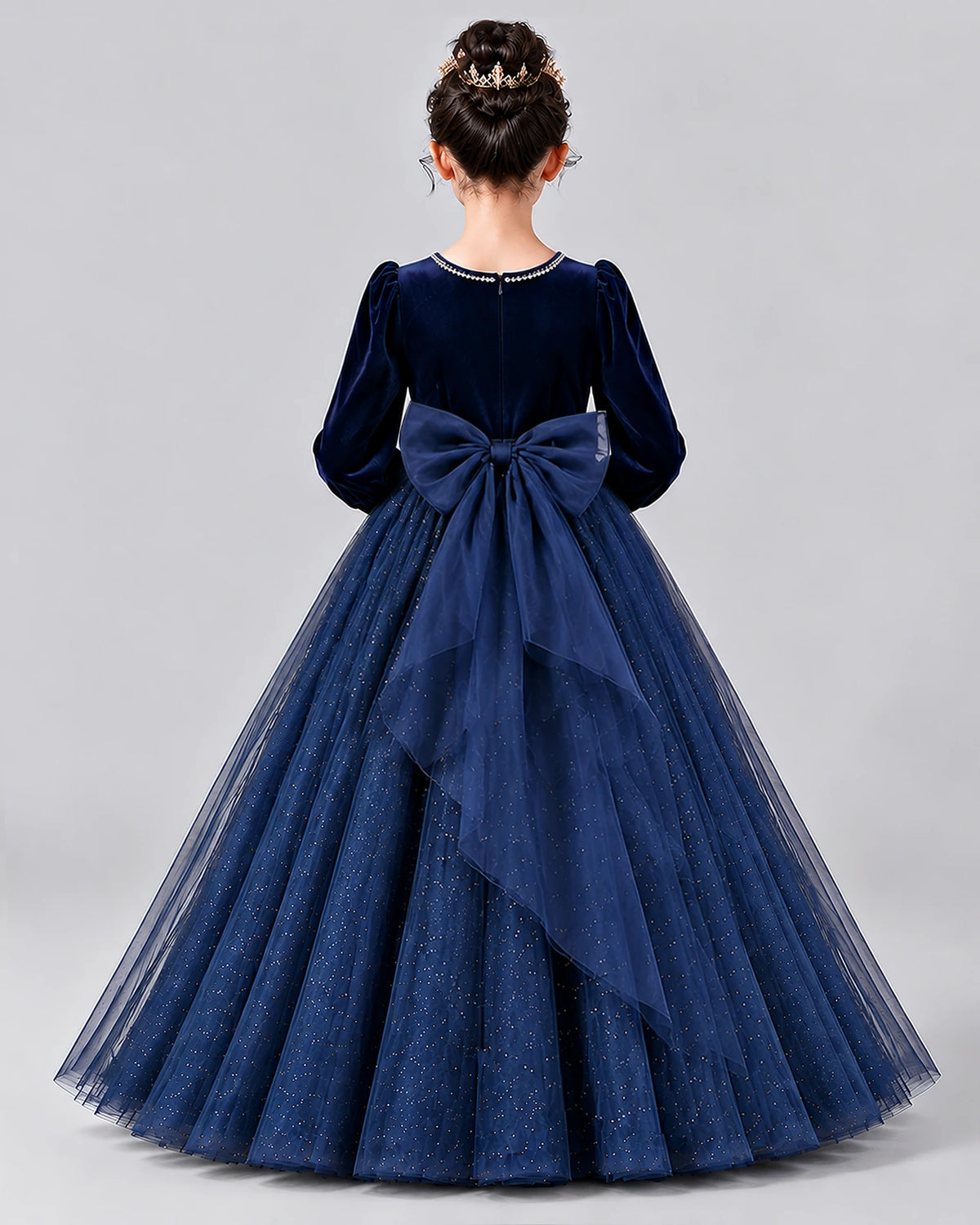 Navy Blue Ball Gown Girls Formal Dress Back [Shared]