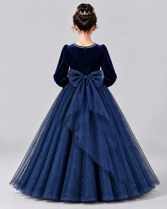 Navy Blue Ball Gown Girls Formal Dress Back [Shared]