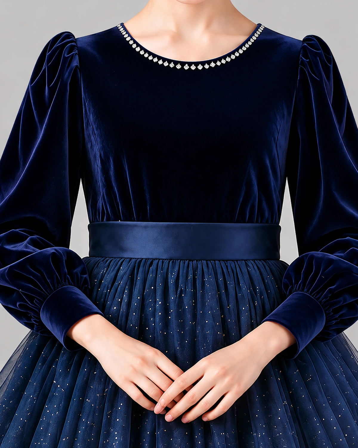 Navy Blue Ball Gown Girls Formal Dress Detail [Shared]