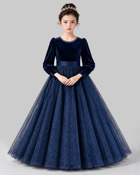 Navy Blue Ball Gown Girls Formal Dress Front