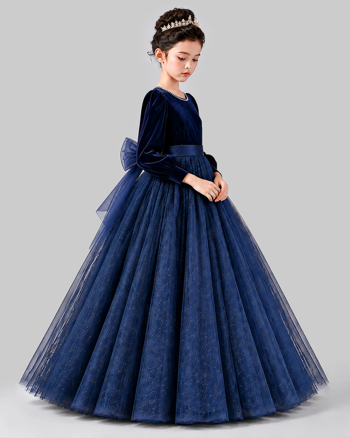 Navy Blue Ball Gown Girls Formal Dress Side [Shared]
