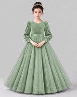 Sage Green Ball Gown Girls Formal Dress Front