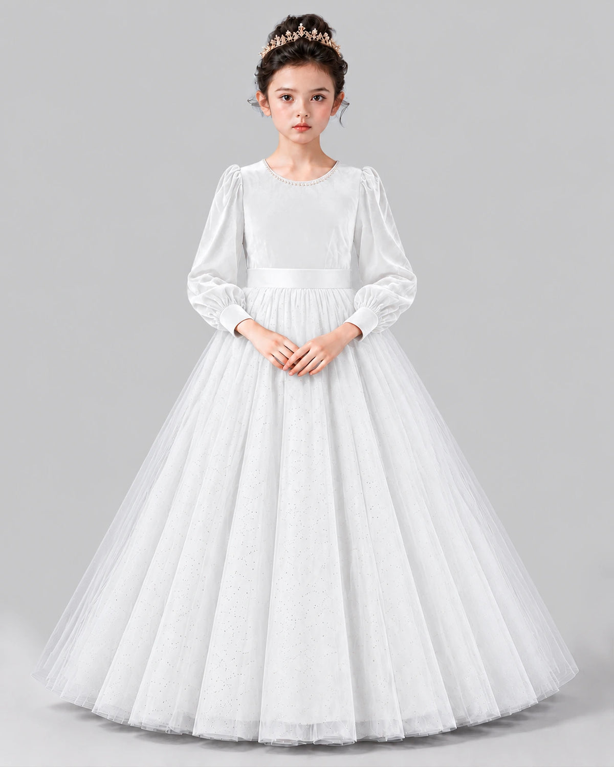 White Ball Gown Girls Formal Dress Front