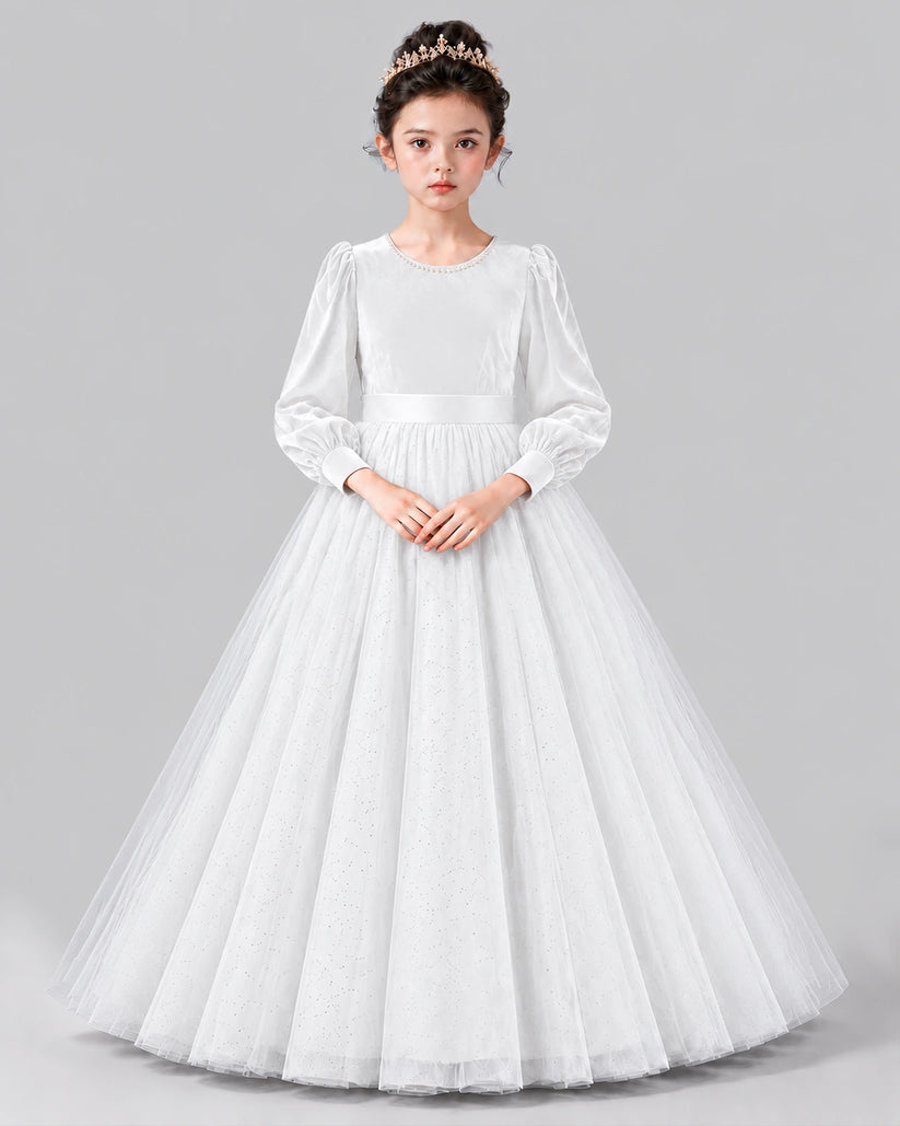 White Ball Gown Girls Formal Dress Front