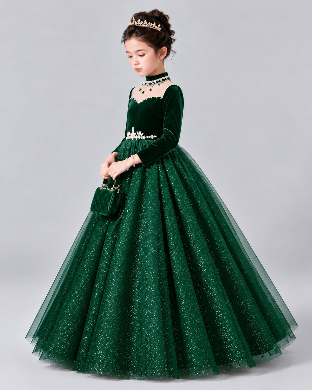 Dark Green Ball Gown Girls Formal Dress Front
